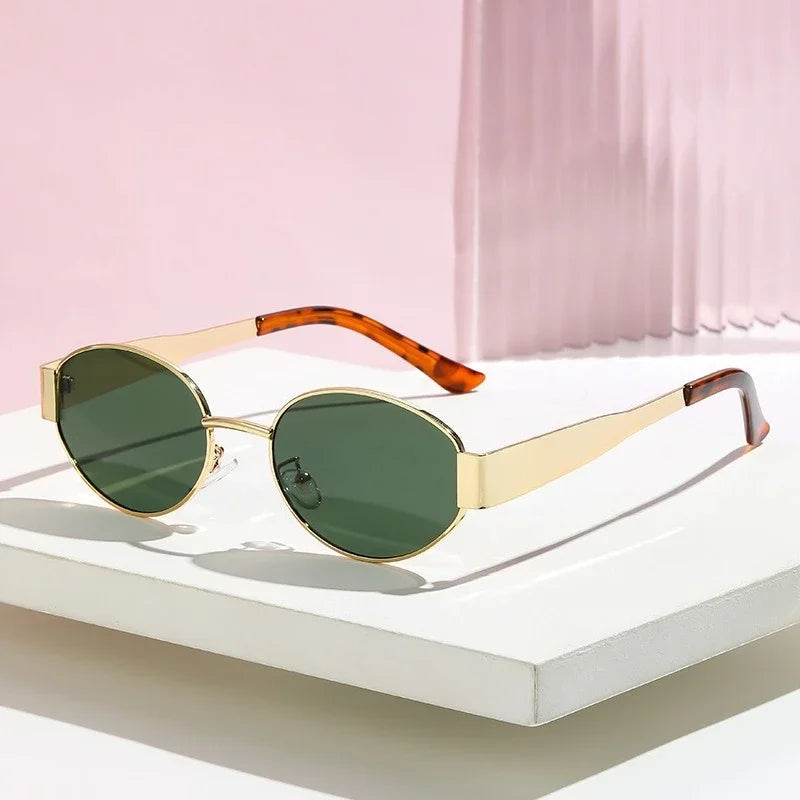 1Pair UV400 Personalized Sunglasses Unisex Vintage Classic Oval Luxury Metal Frame Sun Glasses Goggles for Fishing Cycling Shade