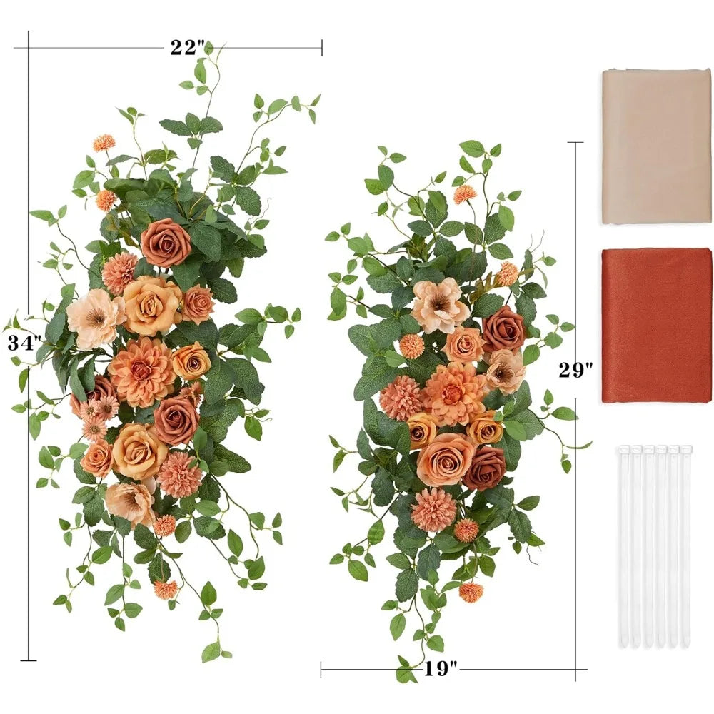 Artificial Wedding Arch Flowers Kit(Pack of 4), 2 Pcs Floral Arrangement with 2 Pcs Fabric Drap for Arch Decorations Wedding Dec