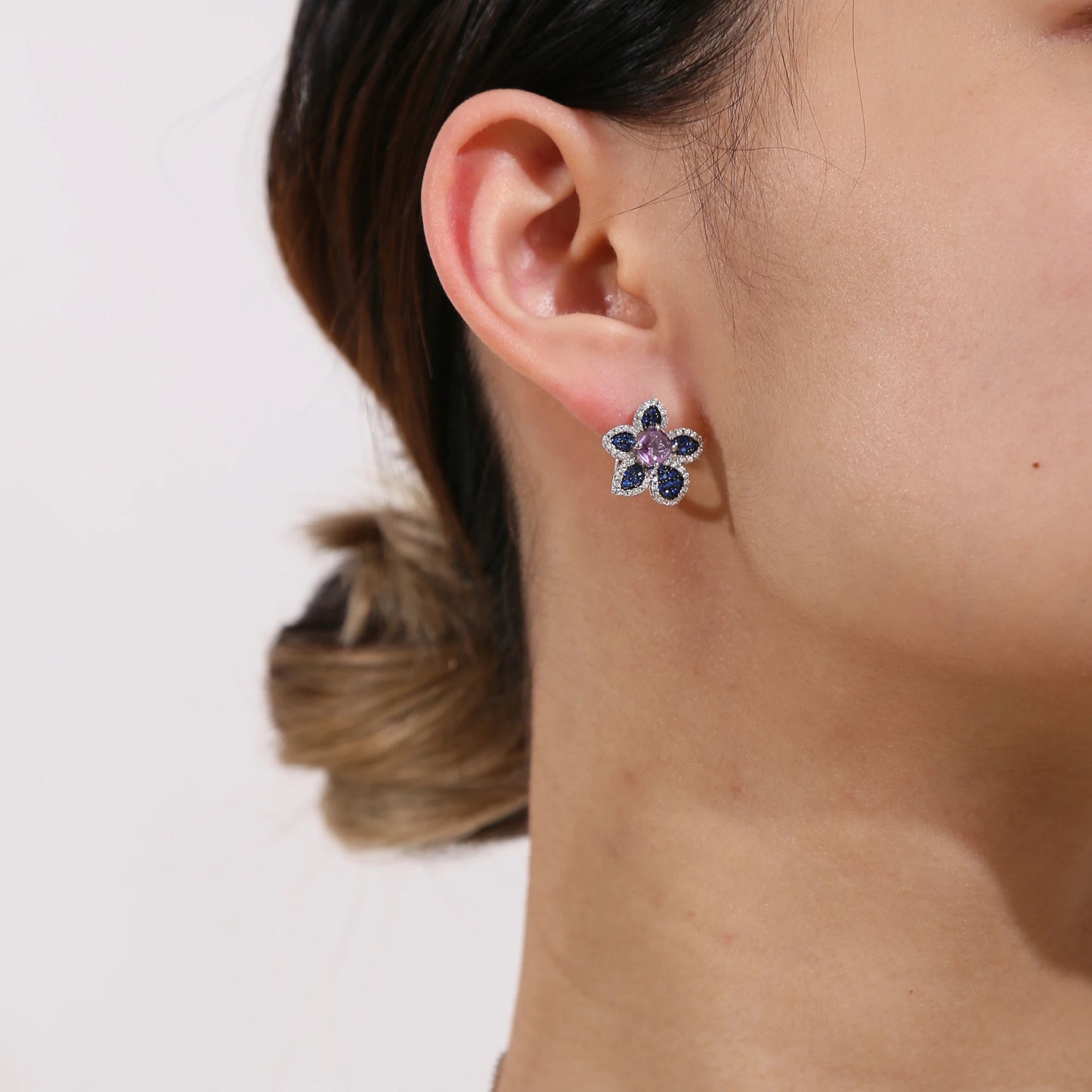 GEM'S BALLET 925 Sterling Silver Earrings Ring For Women Natural Amethyst Gemstones Flower Handmade Statement Stud Earrings