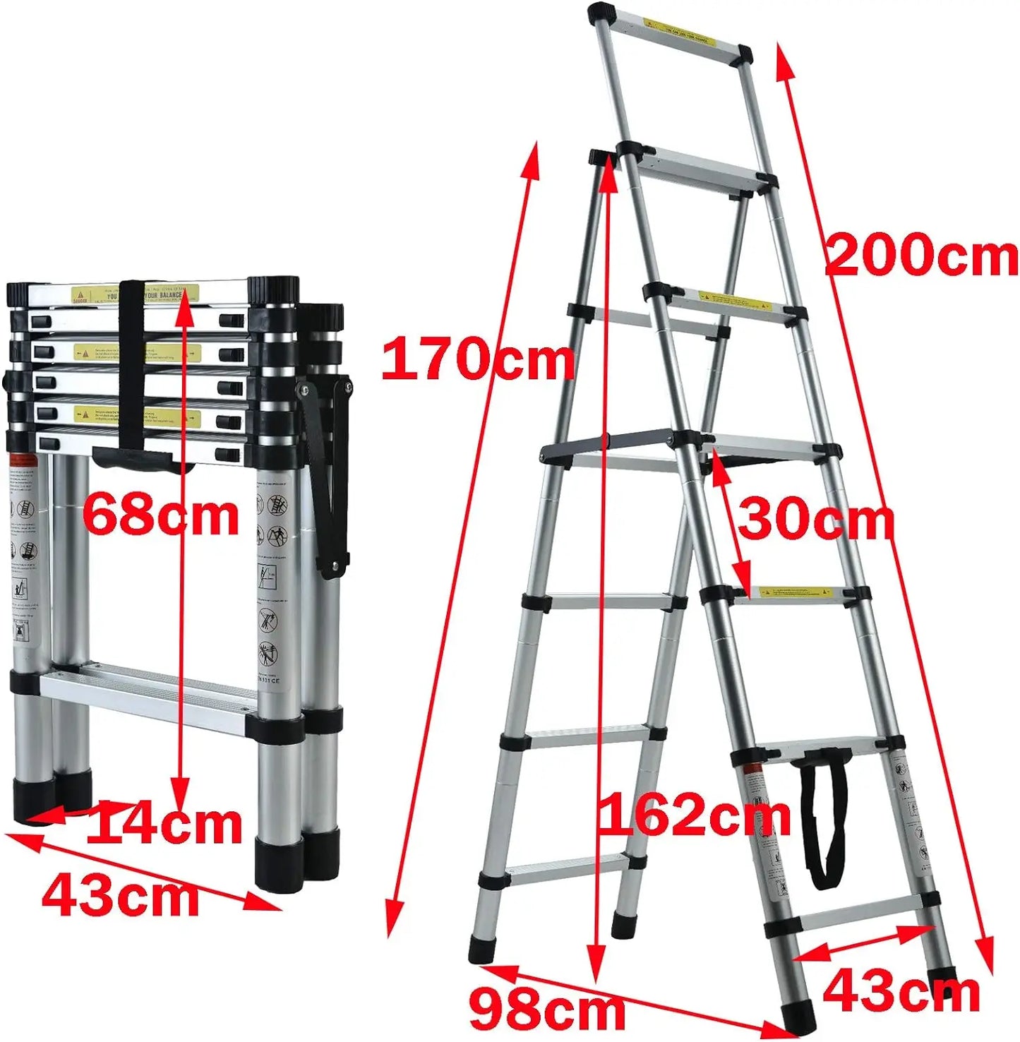 5+6 Steps Ladder Stair Ladder Telescopic Ladder Multi-Purpose Folding Aluminium Telescoping Ladder Extendable Portable Ladder