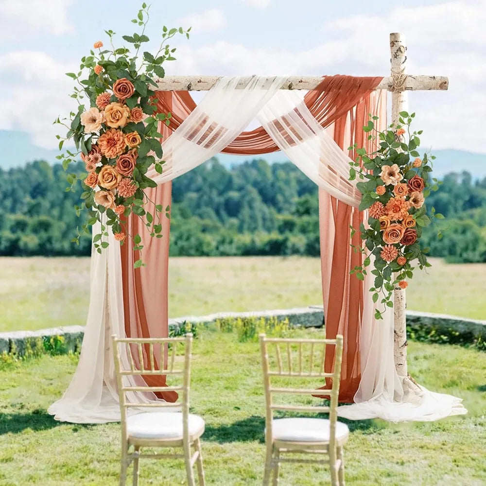Artificial Wedding Arch Flowers Kit(Pack of 4), 2 Pcs Floral Arrangement with 2 Pcs Fabric Drap for Arch Decorations Wedding Dec