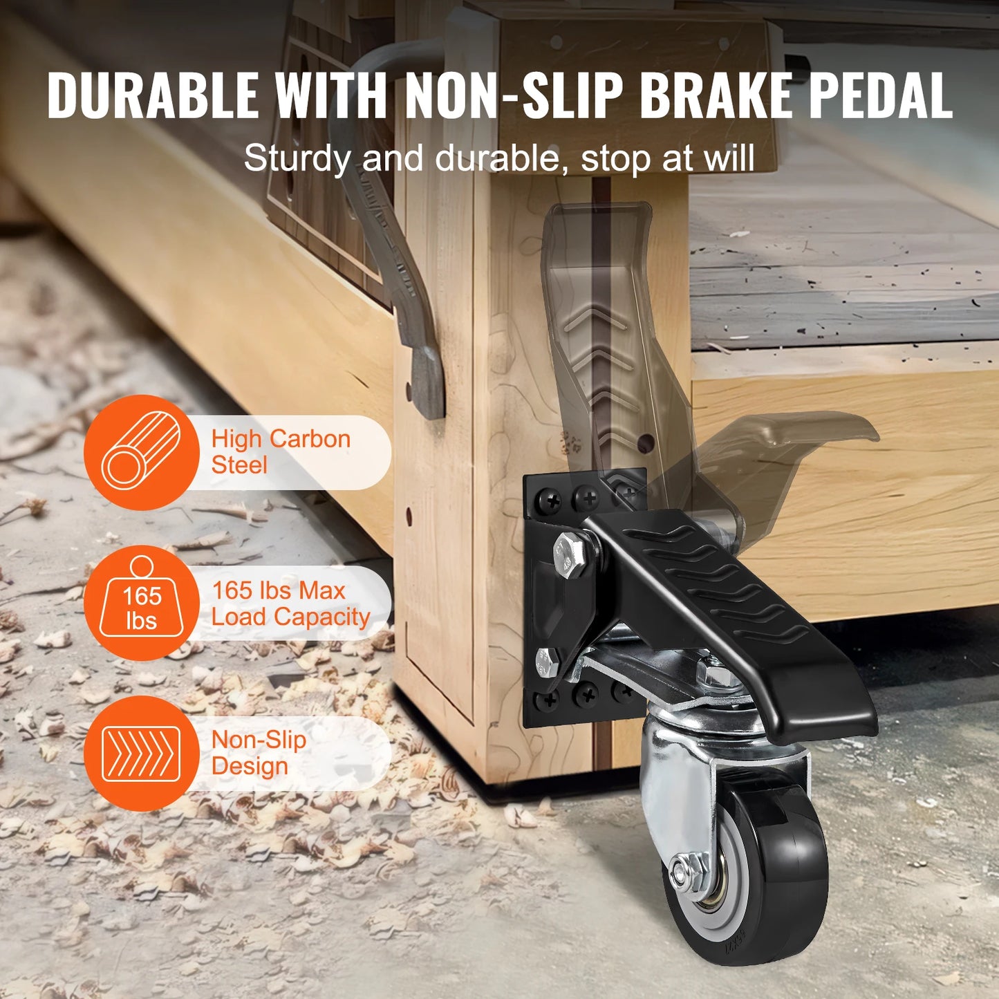 SucceBuy 165 lbs 2.5" Set of 4 Workbench Caster Wheels Mounted Retractable Stepdown Wheel 360° Swivel for Tables and Equipment