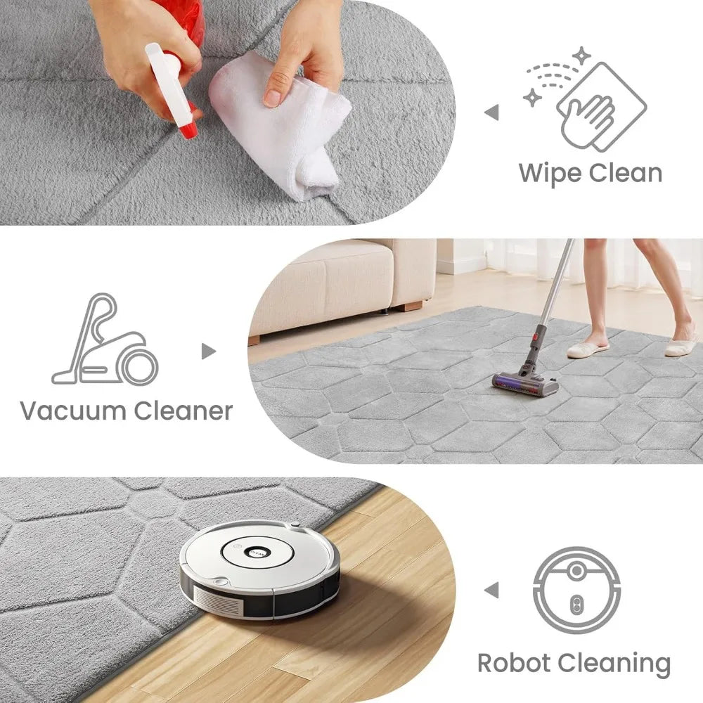 Area Rugs 9x12 Living Room, Soft Large Area Rug Fluffy Grey Rugs for Bedroom，Machine Washable Area Rug Non Slip Carpet Rug for
