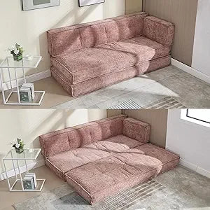 Modular Couch Convertible Sleeper Floor Sofa Bed, Chenille Folding Mattress Couch with Side Bag Storage, 4-in-1 Combined Lazy So