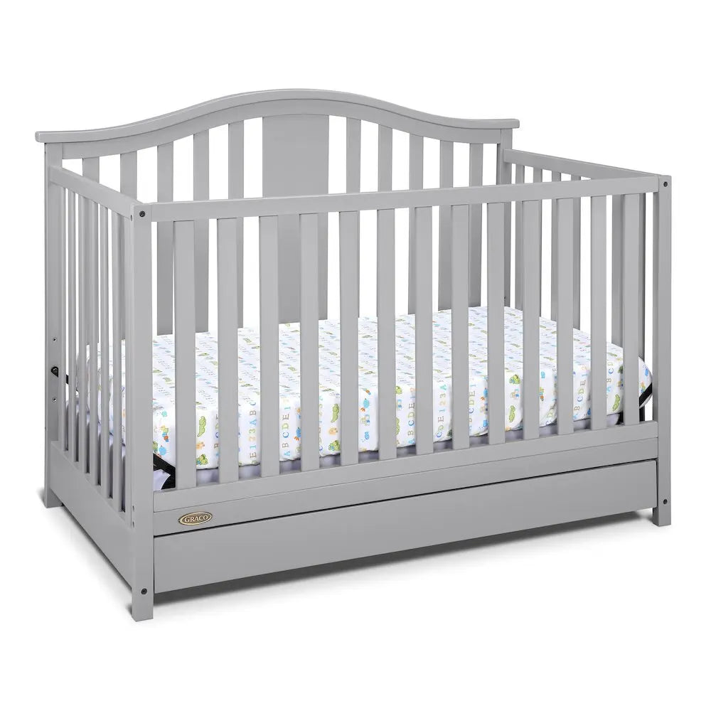 Solano 4-in-1 Convertible Crib with Drawer - Pebble Gray,equipped with a 3-position adjustable mattress support base