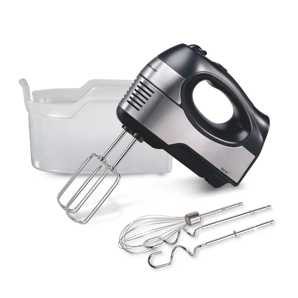 6 Speed Hand Mixer 300W Motor Includes 5 Attachments Bowl Rest Feature Dishwasher Safe QuickMix Beaters Whisk Dough Hooks