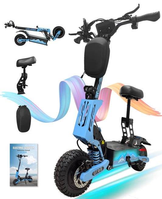 GT08 5600W Adult Electric Scooter Dual Motor Top Speed 50MPH,60V27AH, 11-inch Off-Road Tires Sport Folding eScooter with Seat