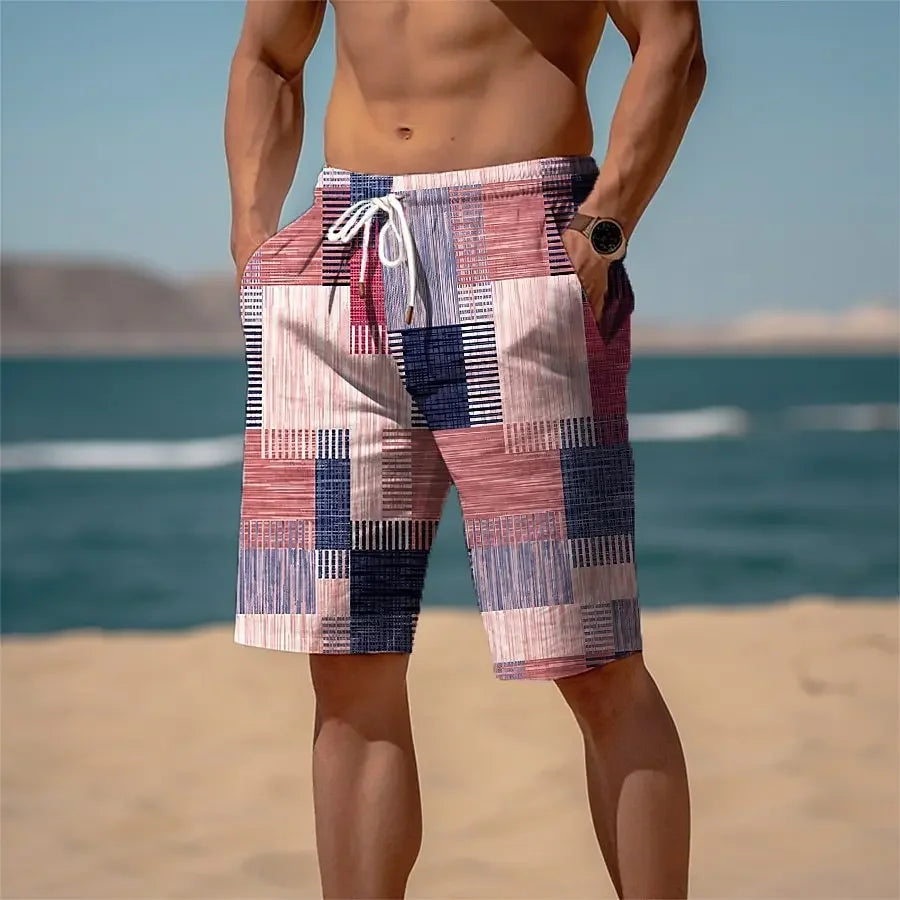 Summer Hawaiian Quick Dry Beach Shorts Plaid Trunks