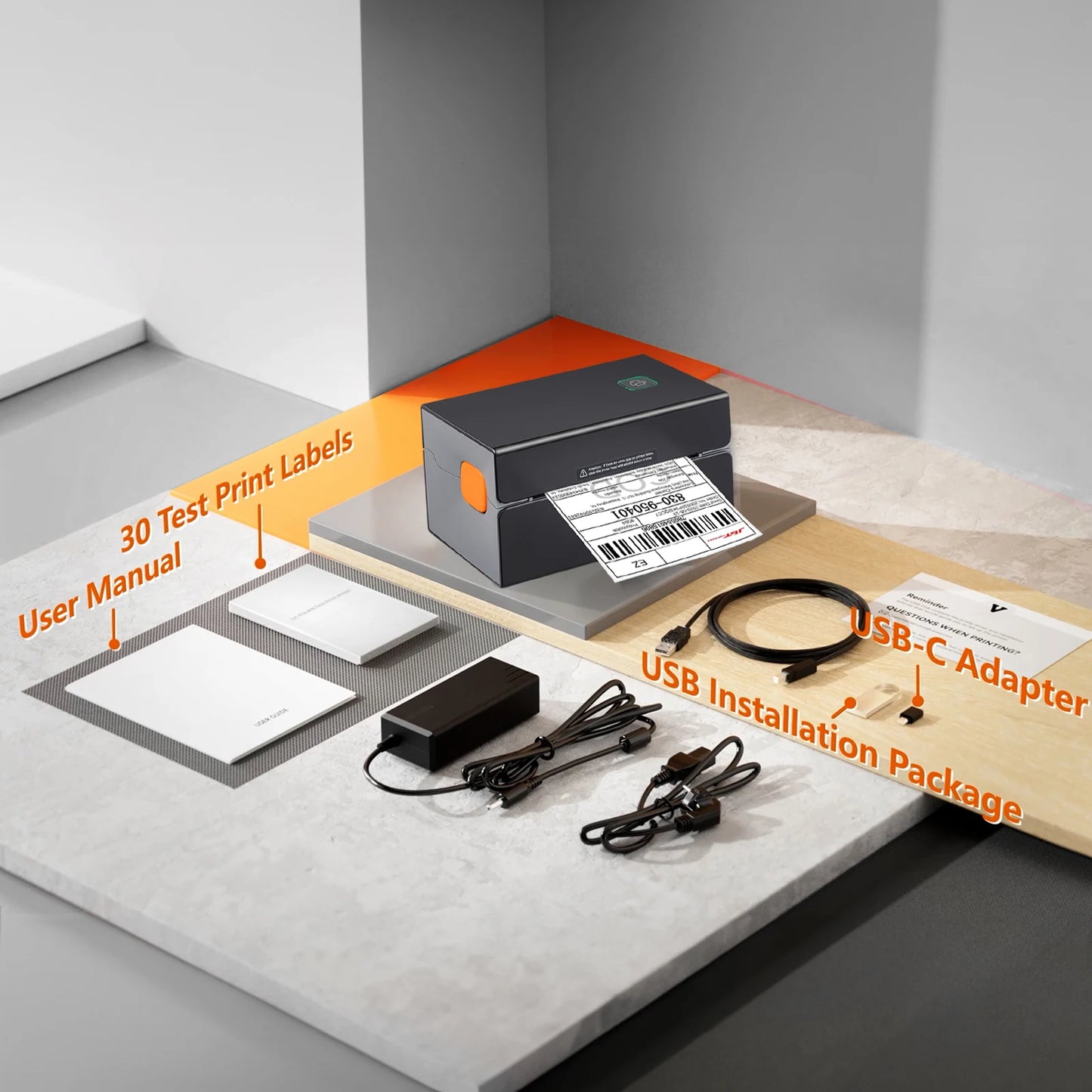 SucceBuy Thermal Label Printer Portable 300DPI for 4x6 Mailing Packages Printing w/ Bluetooth & Automatic Label Recognition