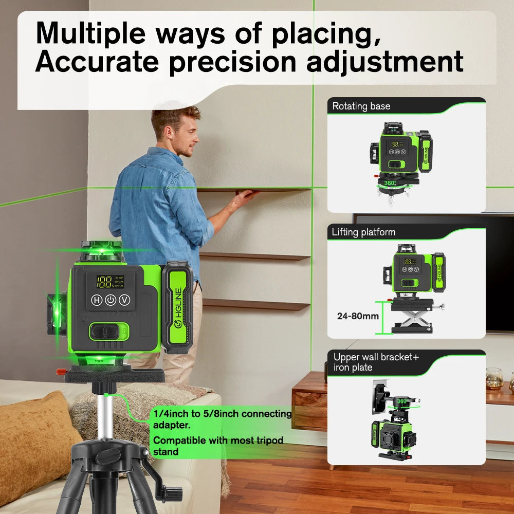 HGLINE 4D 16 Lines Laser Level With Tripod And APP Remote Control Self-leveling 360 Horizontal Vertical Professional Laser Level