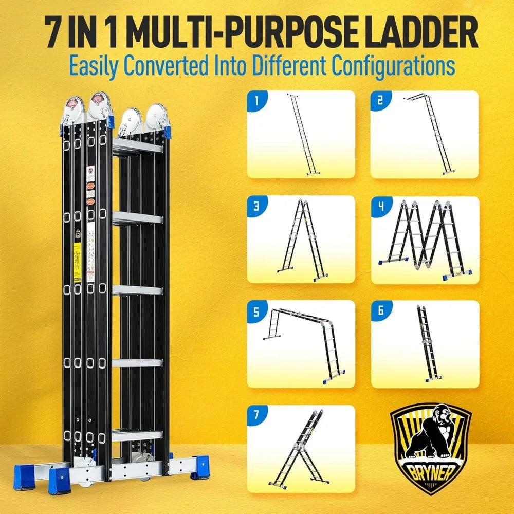 Step Folding Ladder 19.6ft Multi-Purpose Aluminium Extension Ladders, 7 in 1 Folding Adjustable Telescoping Step Ladder 330lbs