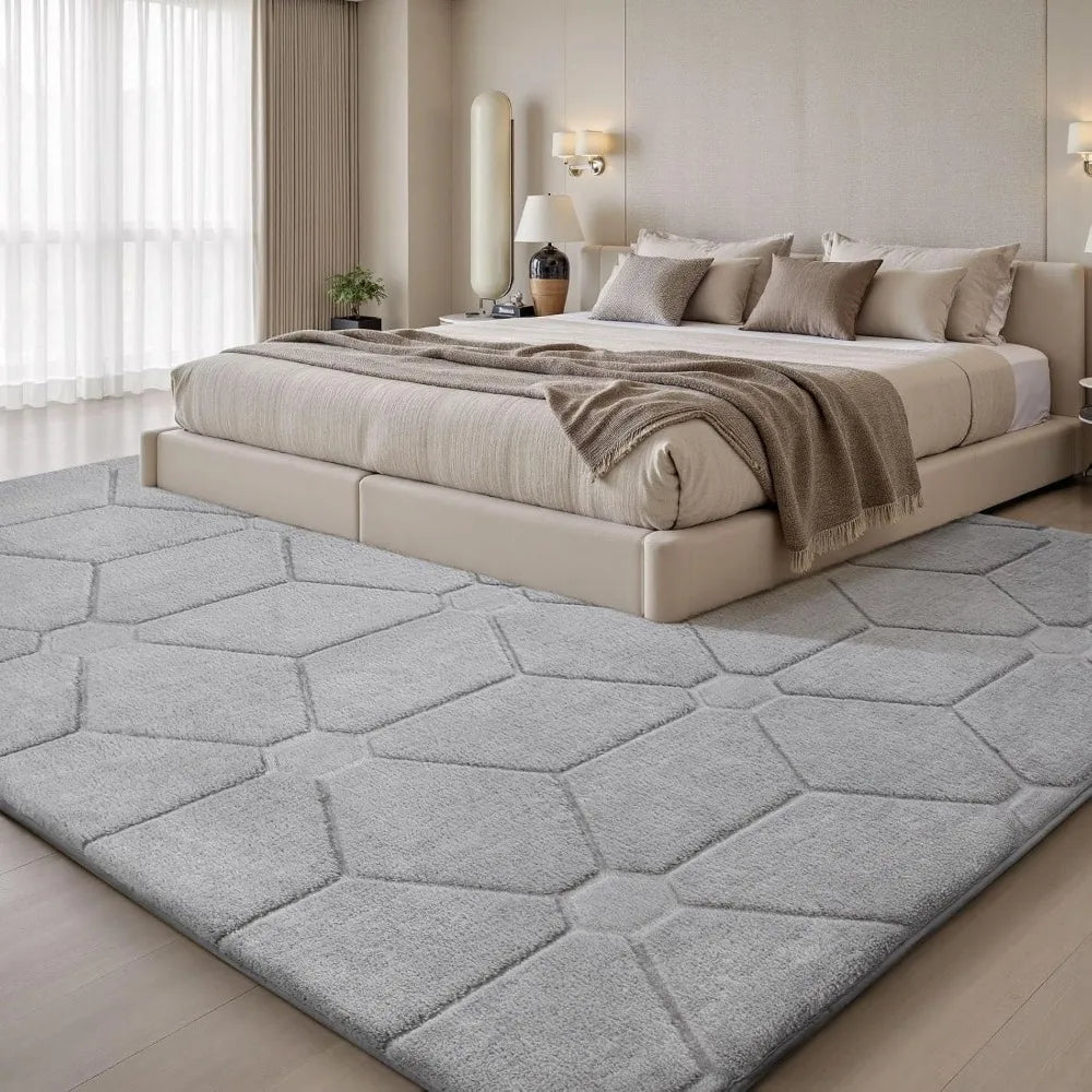 Area Rugs 9x12 Living Room, Soft Large Area Rug Fluffy Grey Rugs for Bedroom，Machine Washable Area Rug Non Slip Carpet Rug for