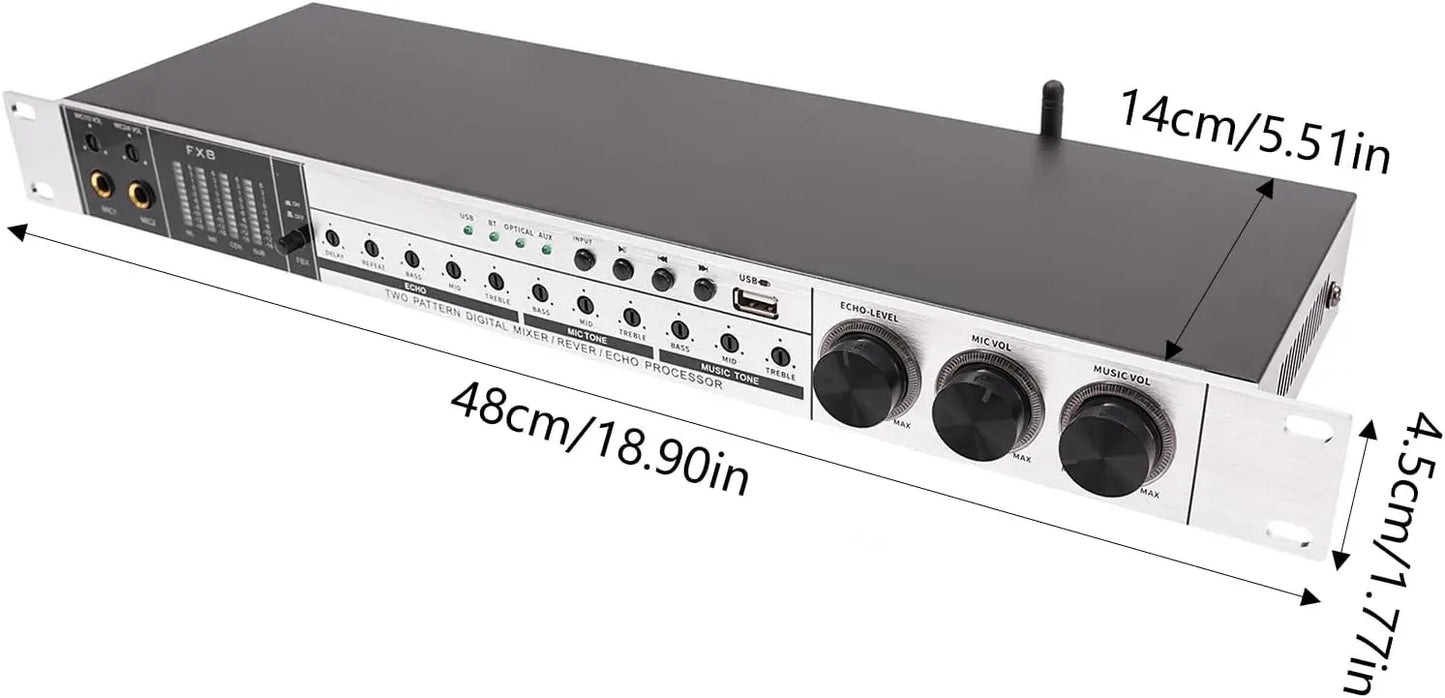 Professional 4-Mic Karaoke Mixer, Non-slip, Ati-howling, Bluetooth & USB & Optical Audio with Anti-Feedback & EQ Controls