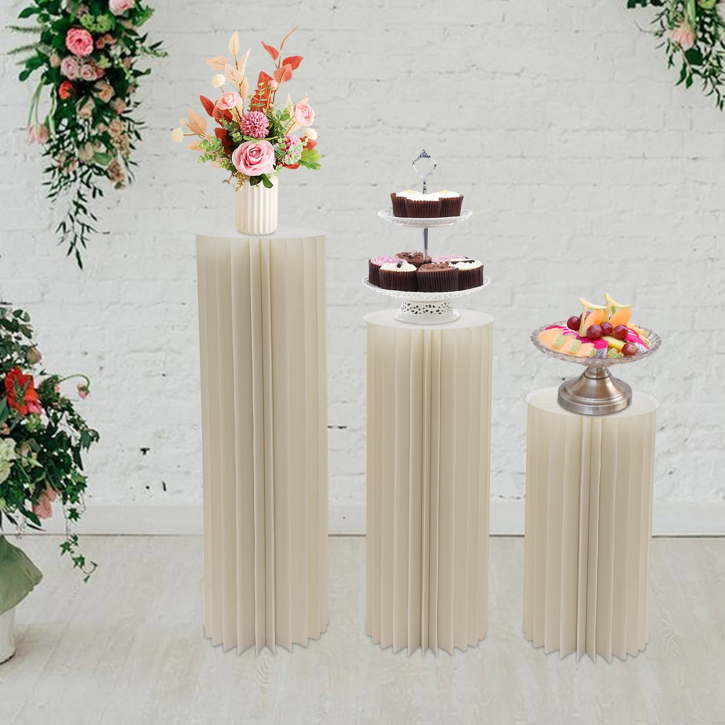 3Pcs Foldable Cardboard Centerpiece Display, Cylinder Flowers Stand, Columns Display for Wedding Party Garden Decoration