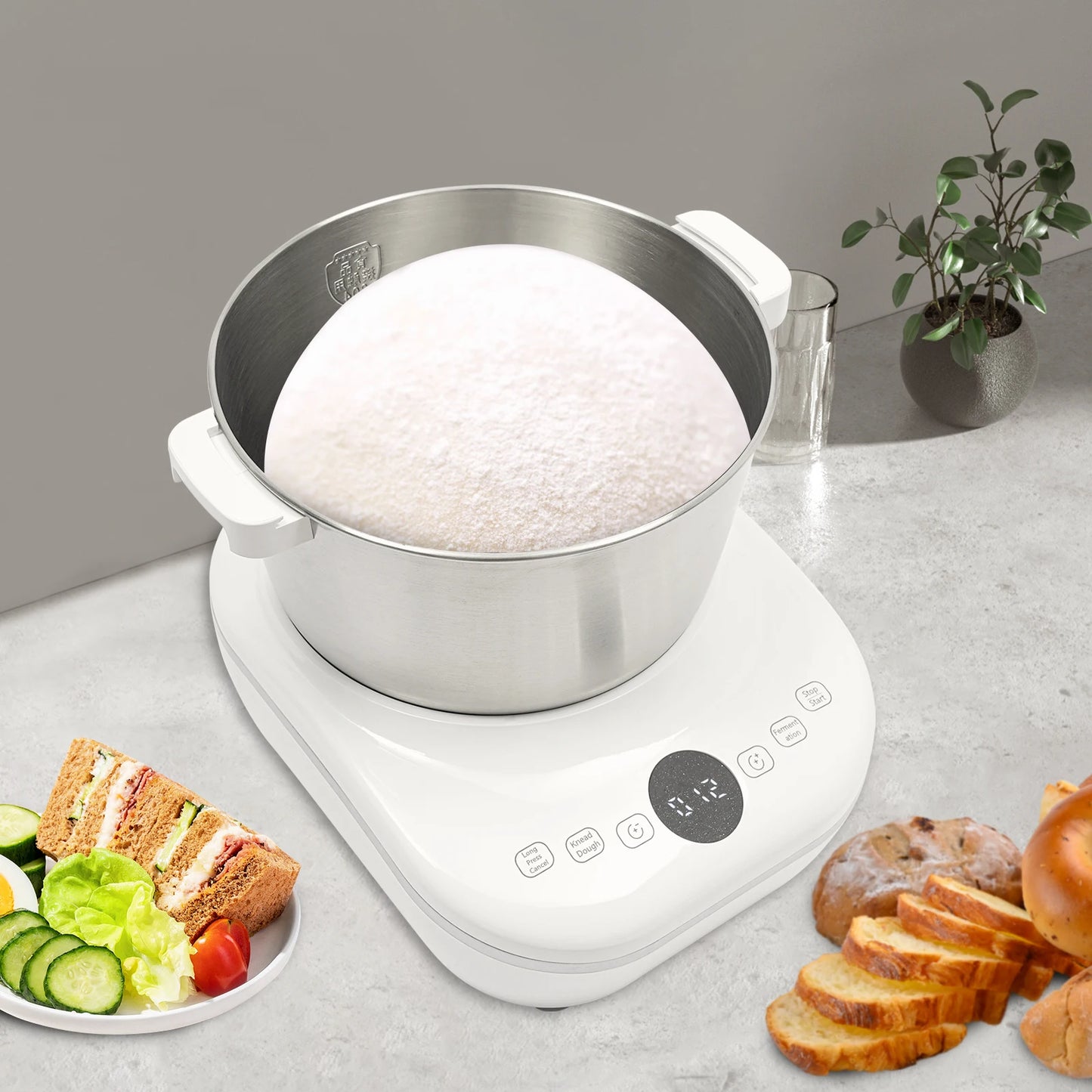 White 5L Electric Noodle Machine 110V 60Hz 200W Dough Mixer Machine 304 Stainless Steel Silicone ABS Suitable For Breakfast Shop