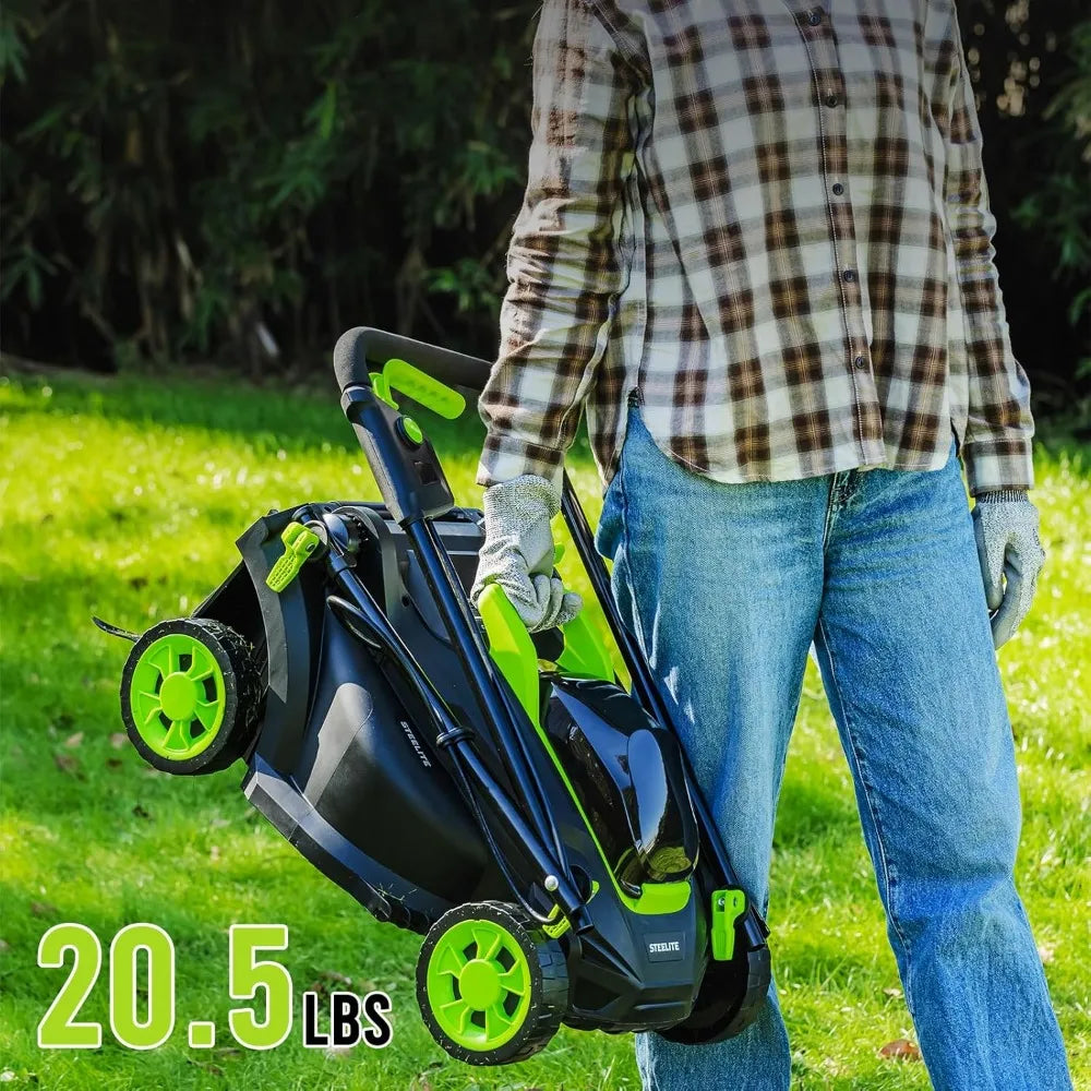13-Inch Cordless Lawn Mower, 21V 4.0Ah Electric Mower with Brushless Motor, 5-Position Height Adjustment, Lightweight,