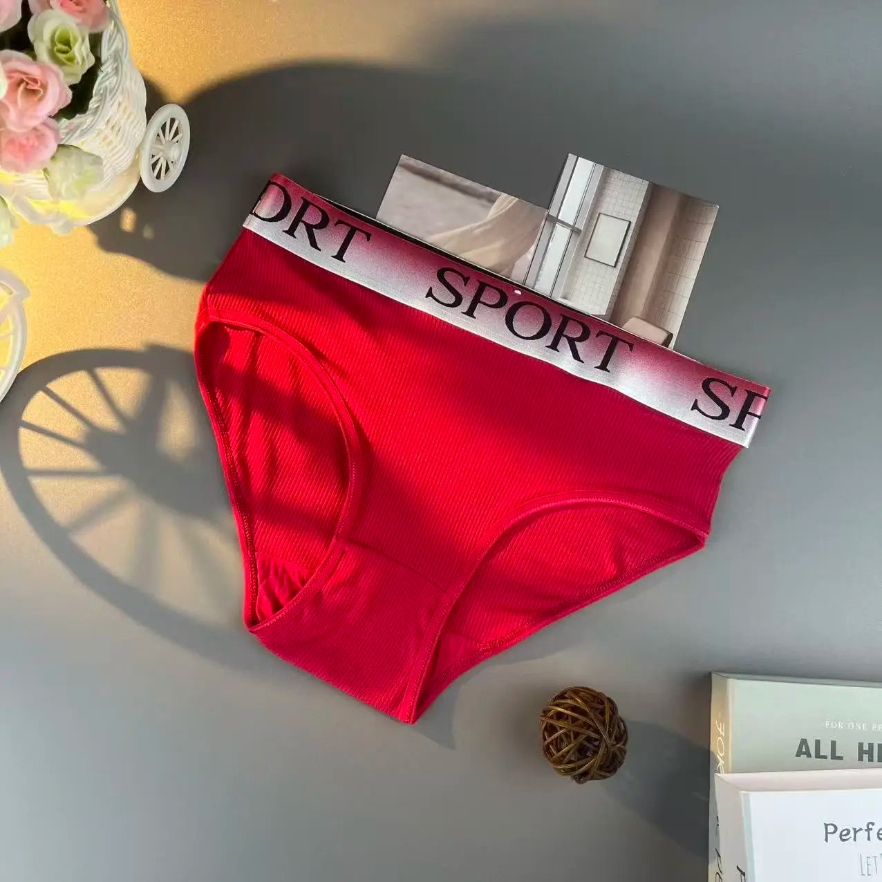 15pcs women's panties with high waistline shaping ‘SPORT’ print breathable lingerie for plus-size women