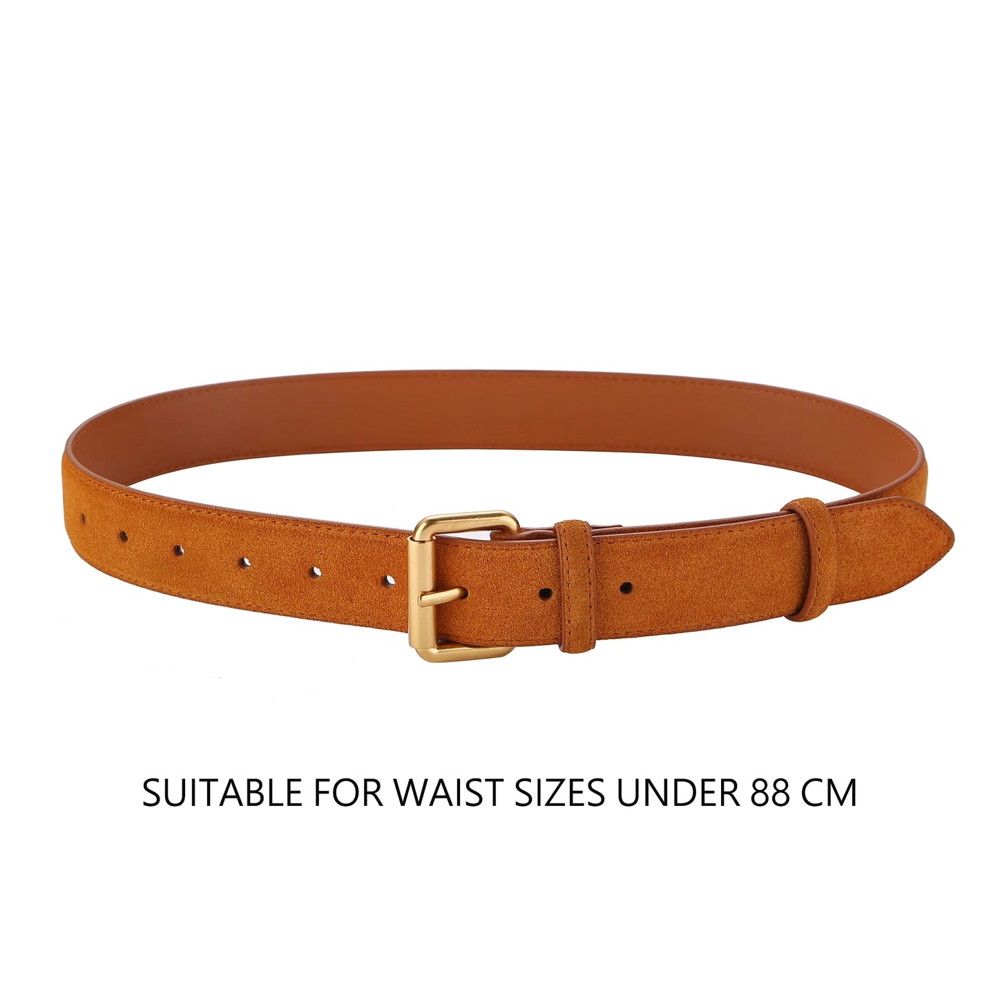 Luxury Suede Cowhide Belt for Women Gold Buckle 3.3cm Wide