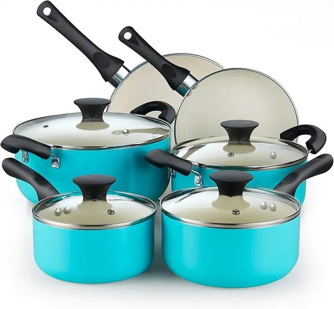 Nonstick Ceramic 10 Piece Cookware Set With Saucepans