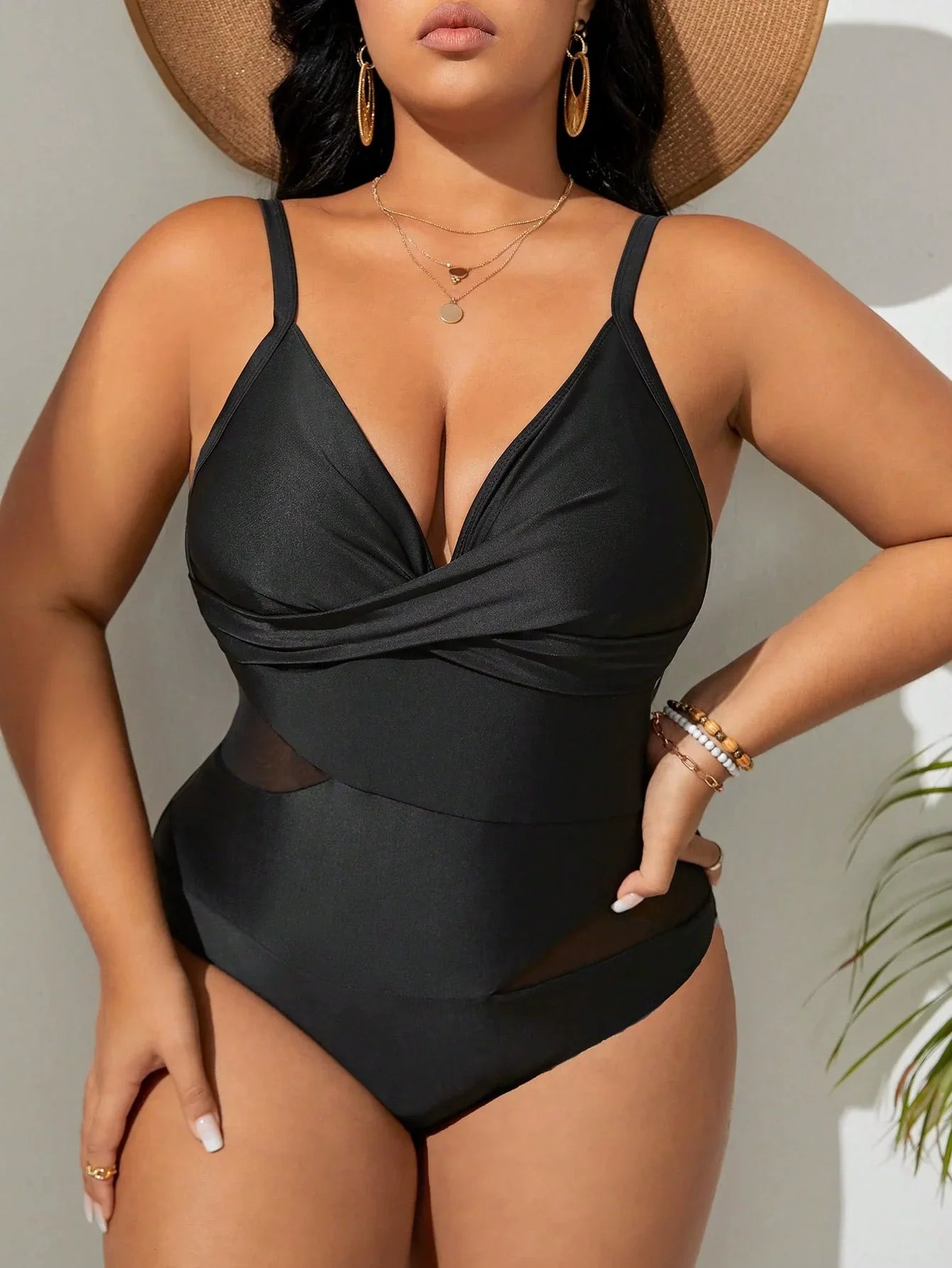 Women Plus Size One Piece Swimsuits V-Neck Tummy Control Bathing Suit Twist Front Ruched Push Up Swimwear
