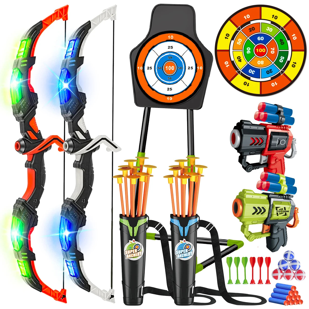 VATOS 2X Bow And Arrow For Kids Night Light Archery Target