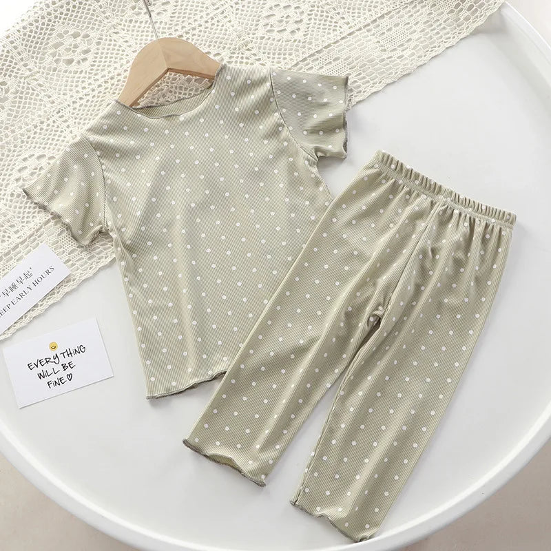 Girls Two Piece Short Sleeve Lightweight Summer Outfit Set