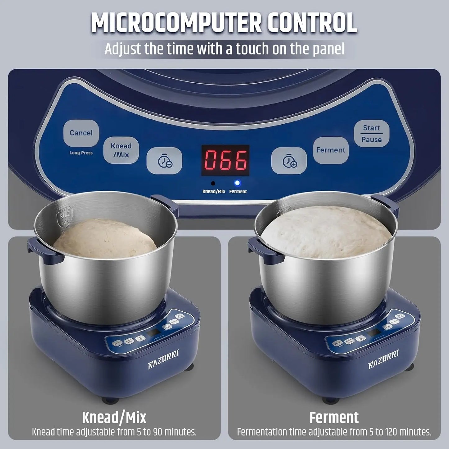 Electric Stainless Steel Kitchen Mixer 6.5 QT with Ferment Function Timer Countertop Dough Maker Blender for Home Use