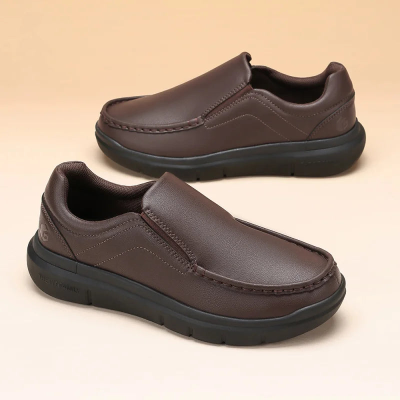 Men Slip On Casual Leather Shoes Wide Width 2E Arch Support