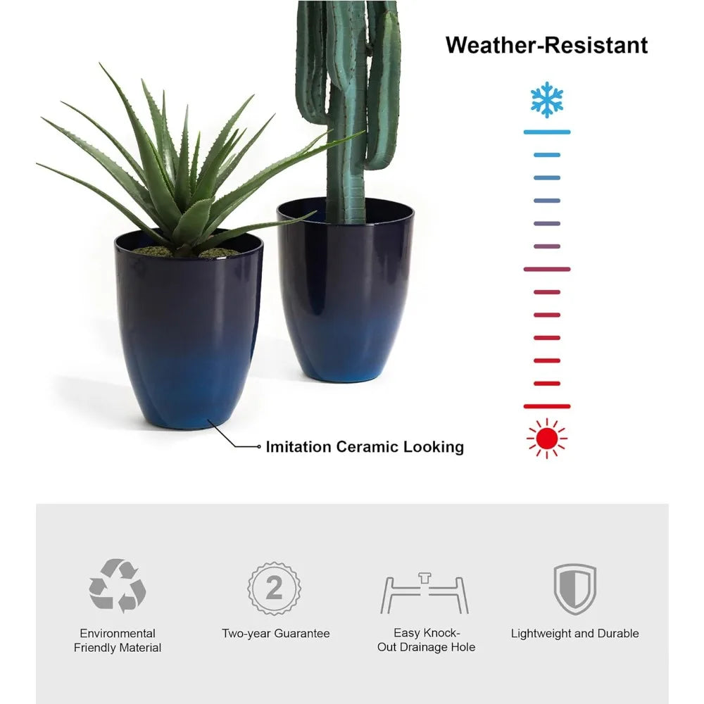 16.75" H Garden Tall Planter Pots,Set of 2 Morden Round Faux Ceramic Tall Planter with Drainage Holes,Large Flower Pots