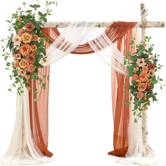 Artificial Wedding Arch Flowers Kit(Pack of 4), 2 Pcs Floral Arrangement with 2 Pcs Fabric Drap for Arch Decorations Wedding Dec