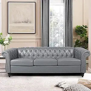 Chesterfield Sofa, Classic Tufted Upholstered Leather Couch, Modern 3 Seater Couch Furniture with Tufted Back for Living Room O