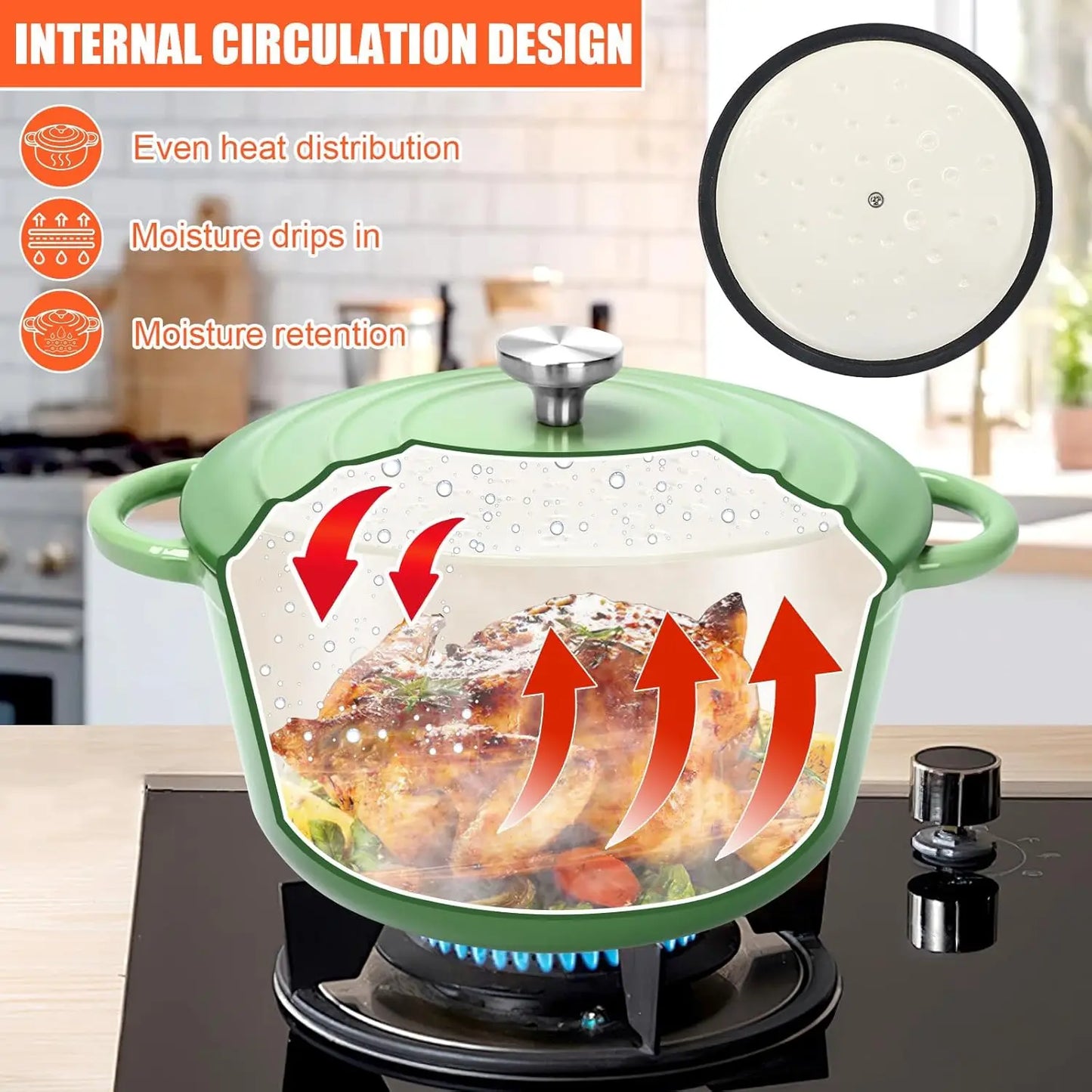 Nonstick Enameled Cast Iron Cookware Set 7 Pcs With Lids