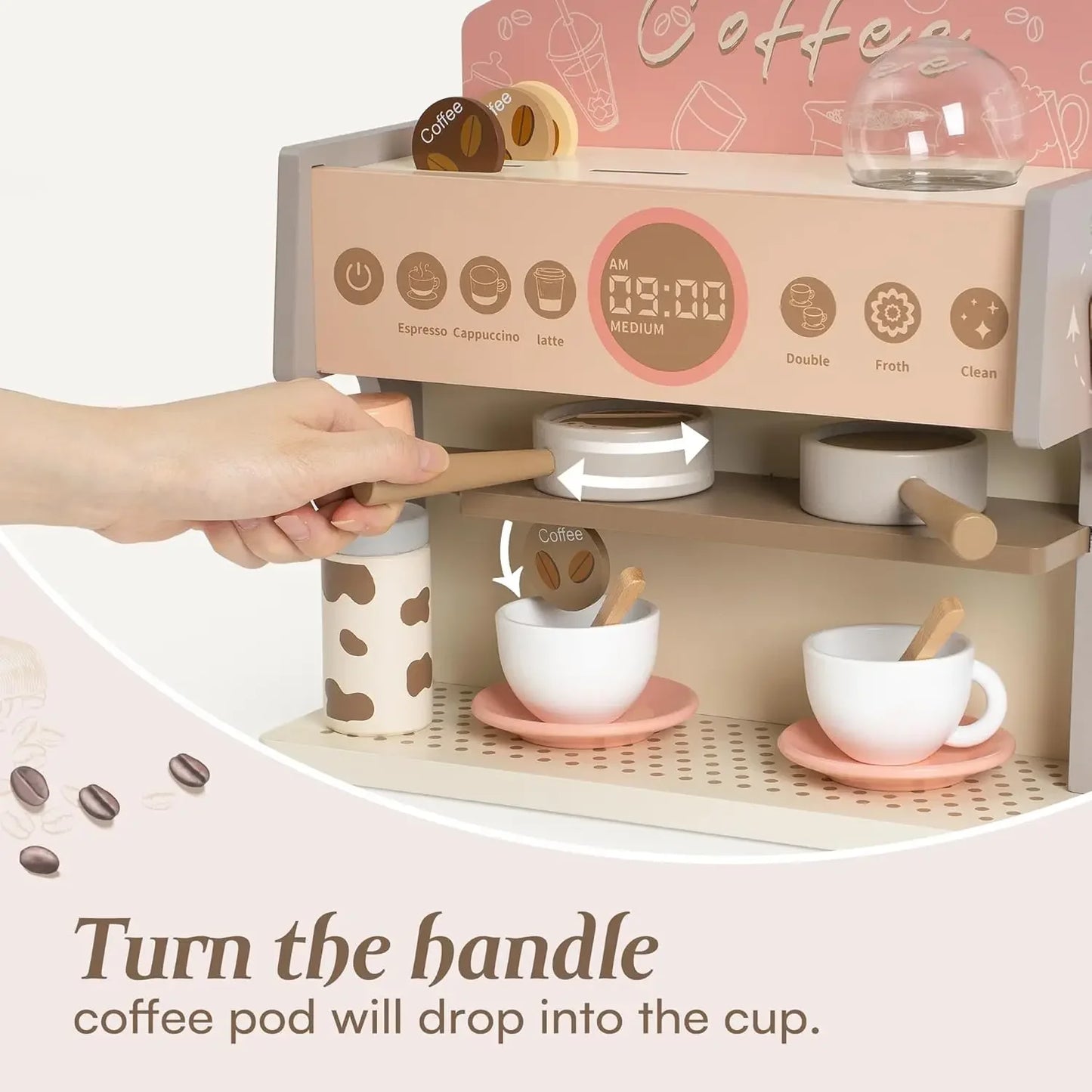 Robud Kids Coffee Maker with Grinder Wooden Toy Coffee Maker Espresso Machine Playset Play Kitchen Kitchen Sets for Girls Boys