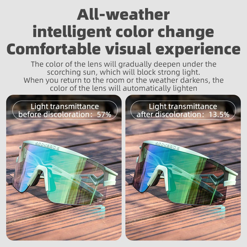 ROCKBROS Ultra-Light Cycling Sunglasses for Men Women Photochromic UV Protection Cycling Goggles Windproof Men Sunglass MTB Road