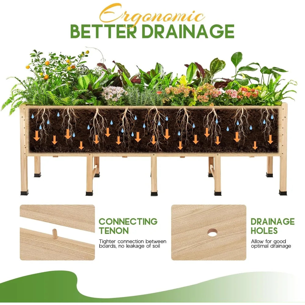 amerlife 8x2 ft raised garden bed, 16 inch depth featuring legs, drainage holes, ideal for vegetables, flowers, herbs, elevated