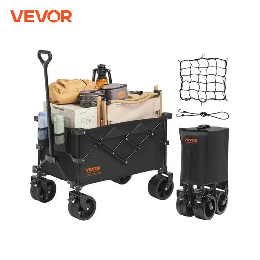 VEVOR Collapsible Folding Beach Wagon Cart with All Terrain Wheels and Drink Holders for Camping Shopping and Garden