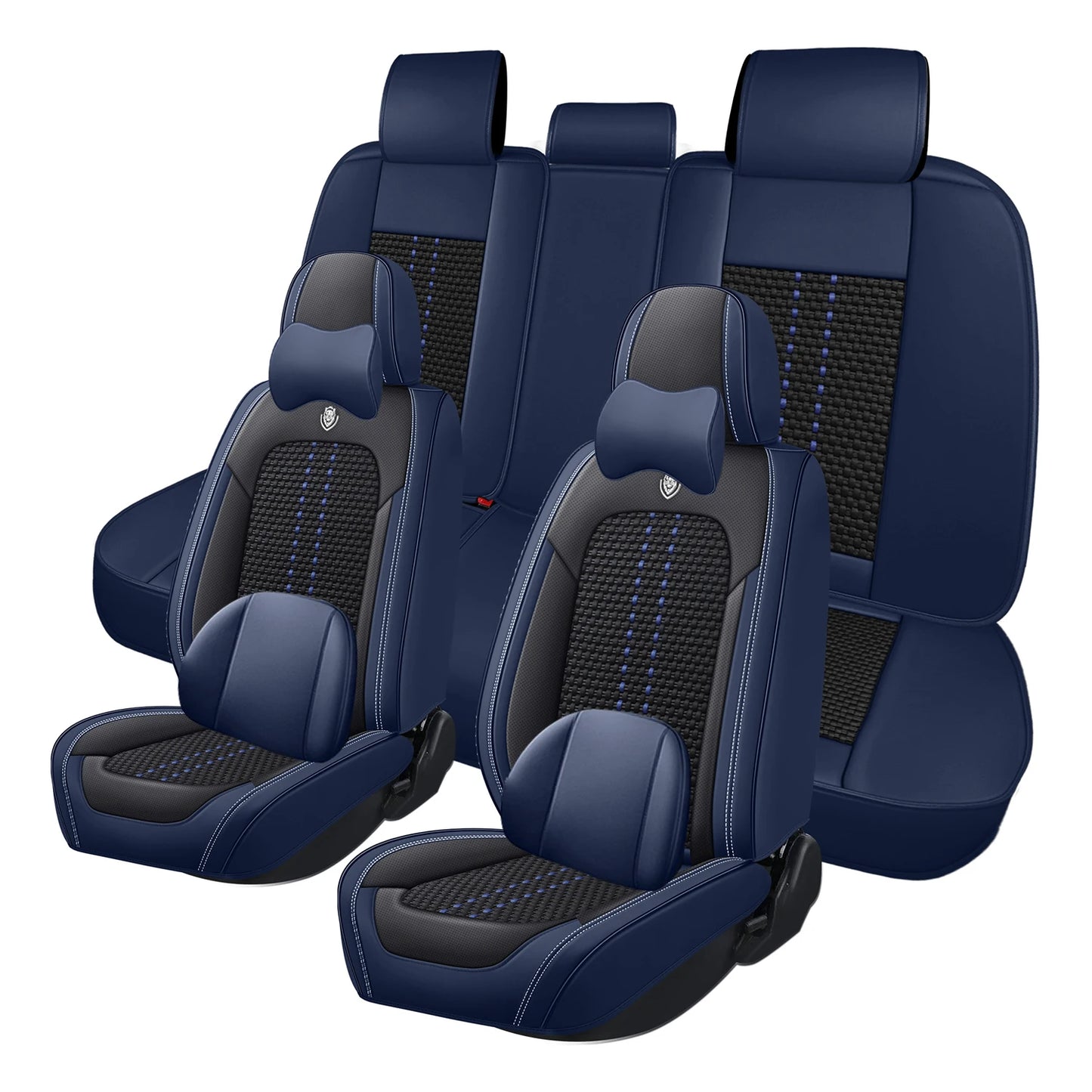 Universal car seat cover, waterproof PU leather, lined with breathable ice silk, 5-seat set for the whole car