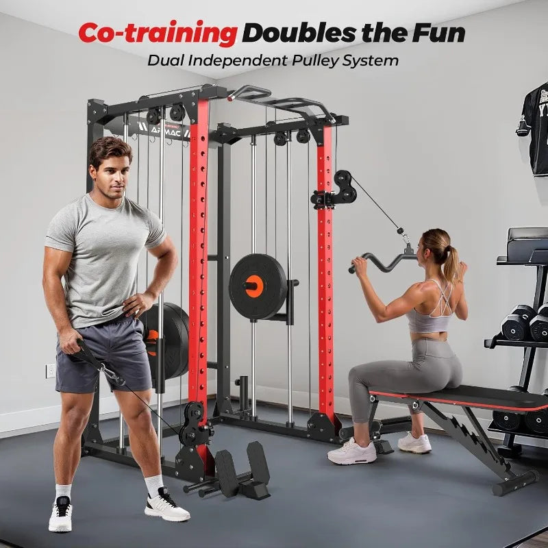 ARMAC Multi-Functional Power Rack-2000lbs Capacity All-in-One Squat Rack with Dual Pulley System for Home Gym Strength Training
