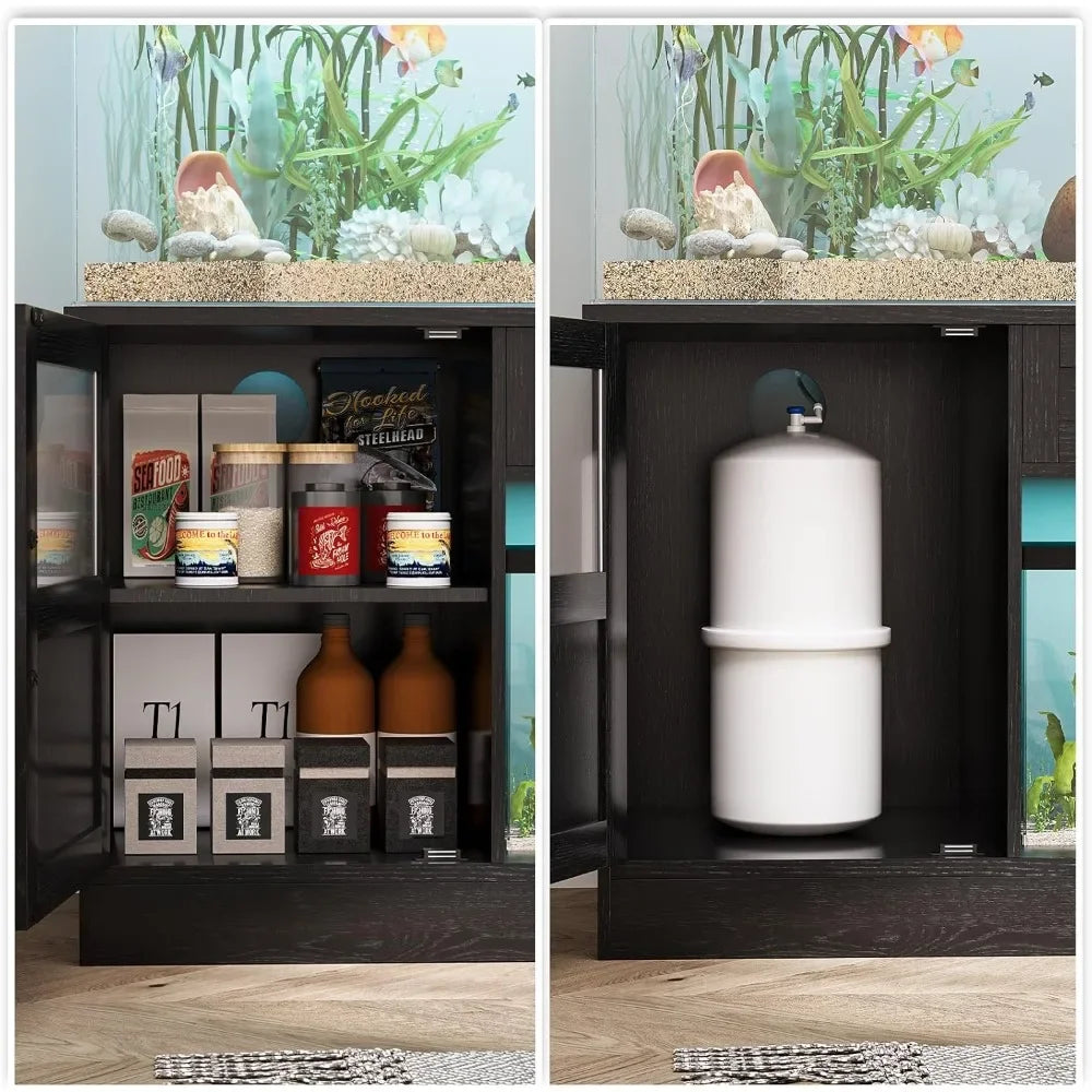Fish Tank Stand with Drawer Reptile Tank Stand with Power Strip and LED Light Aquarium Stand for Home Use