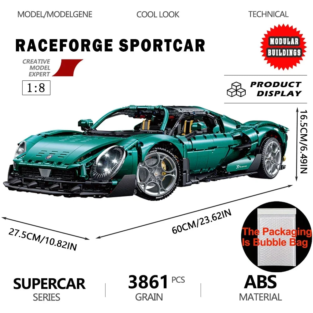 1:8 Scale Model Supercar Building Blocks Technical Bricks Car High-tech Set Desk Decoration Plastic Assembly Kids Toys For Gifts