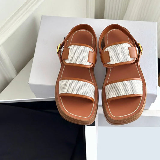 Brown Gladiator Platform Sandals Leather Ankle Strap