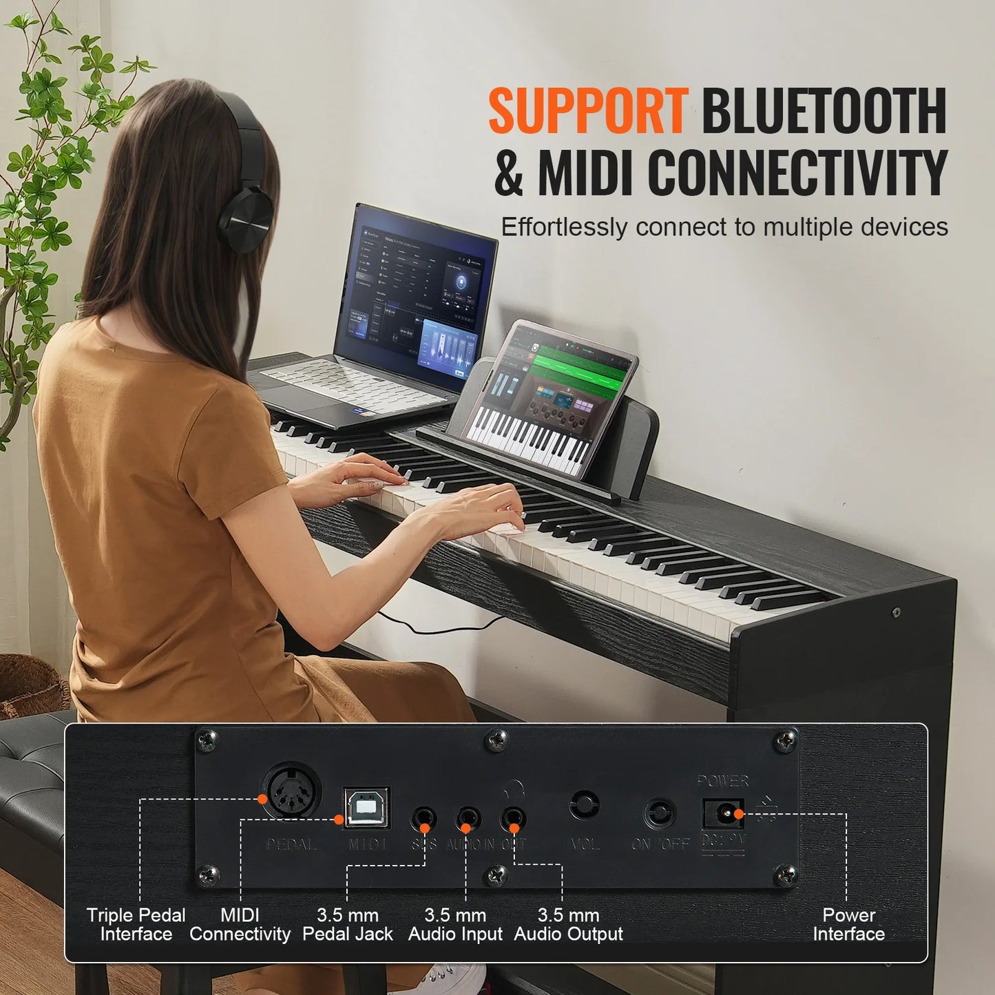SucceBuy 88 Key Fully Weighted Keys Electric Piano Dual Keyboard Mode  Speakers Cabinet Bracket 200 Tones Rhythms Beginner