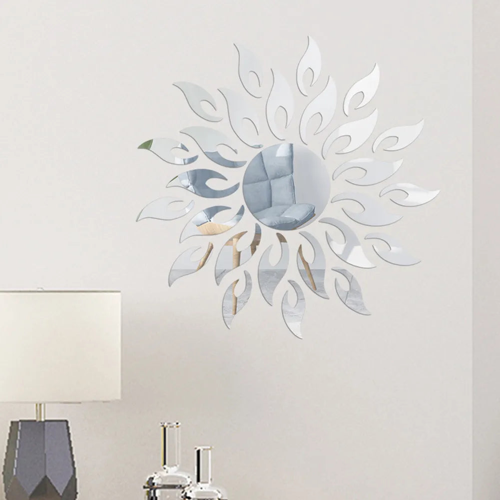 Removable 3D Sun Pattern Mirror Surface Wall Sticker for Home Decor