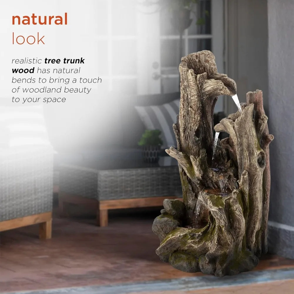 WIN786 4 Tier Rainforest Tree Trunk Waterfall Fountain with LED Lights Outdoor Garden, Patio, Yard and Porch Decor, 40"H