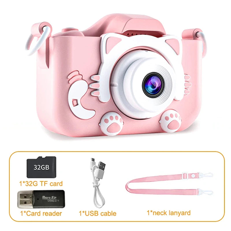 Kids Camera Toys Mini Camera Kids Digital Camera With Video Cartoon Soft Silicone Cover 32GB SD Card For Boy Girl Christmas Gift