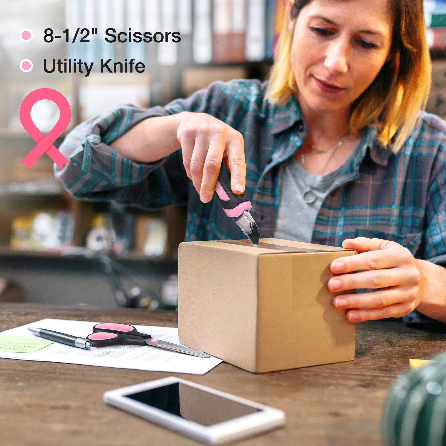 WORKPRO Pink Tool Kit, 263-Piece Home Repairing Tool Set with Wide Mouth Open Storage Bag, Household Tool Kit - Pink Ribbon