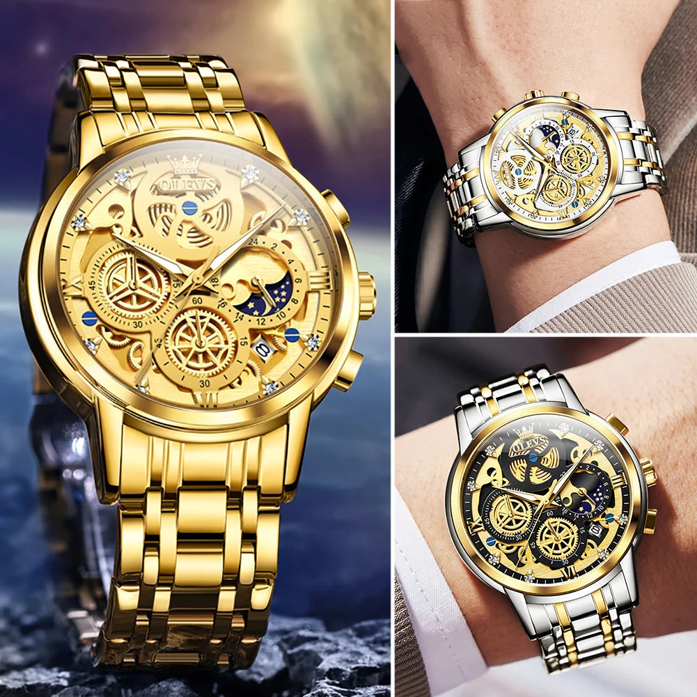 Olevs Mens Luxury Skeleton Style Waterproof Quartz Watch