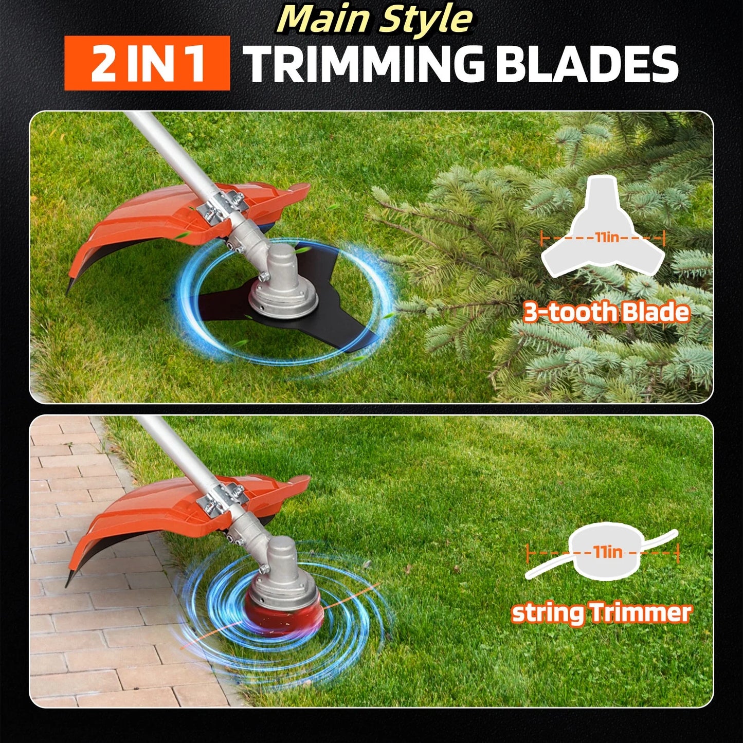 2200W Weed Eater Cordless Petrol 52CC 8500RPM,Ergonomic Strong Power String Trimmer Low Noise,2 In 1 Lawn Mower Machine Gasolene