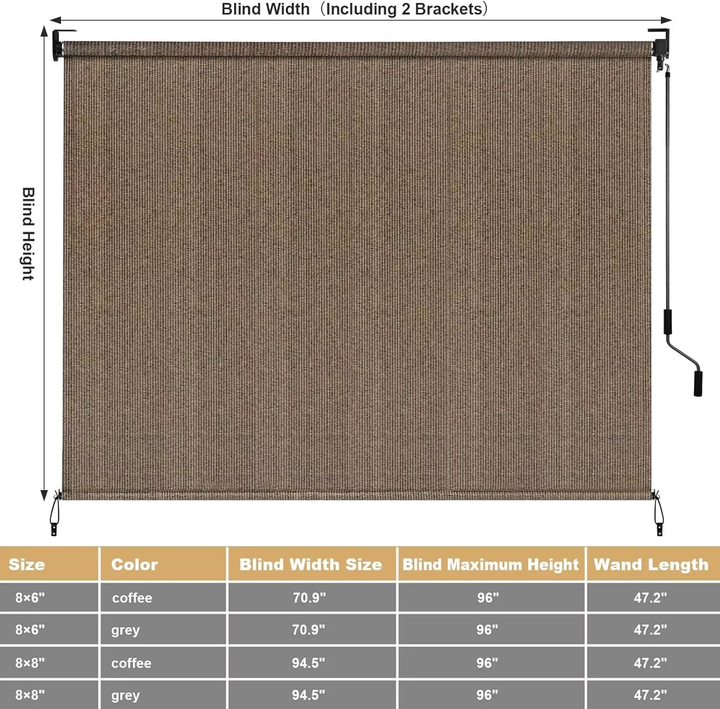 Cordless Patio Sun Shade 6 And 8 Ft Privacy Screen