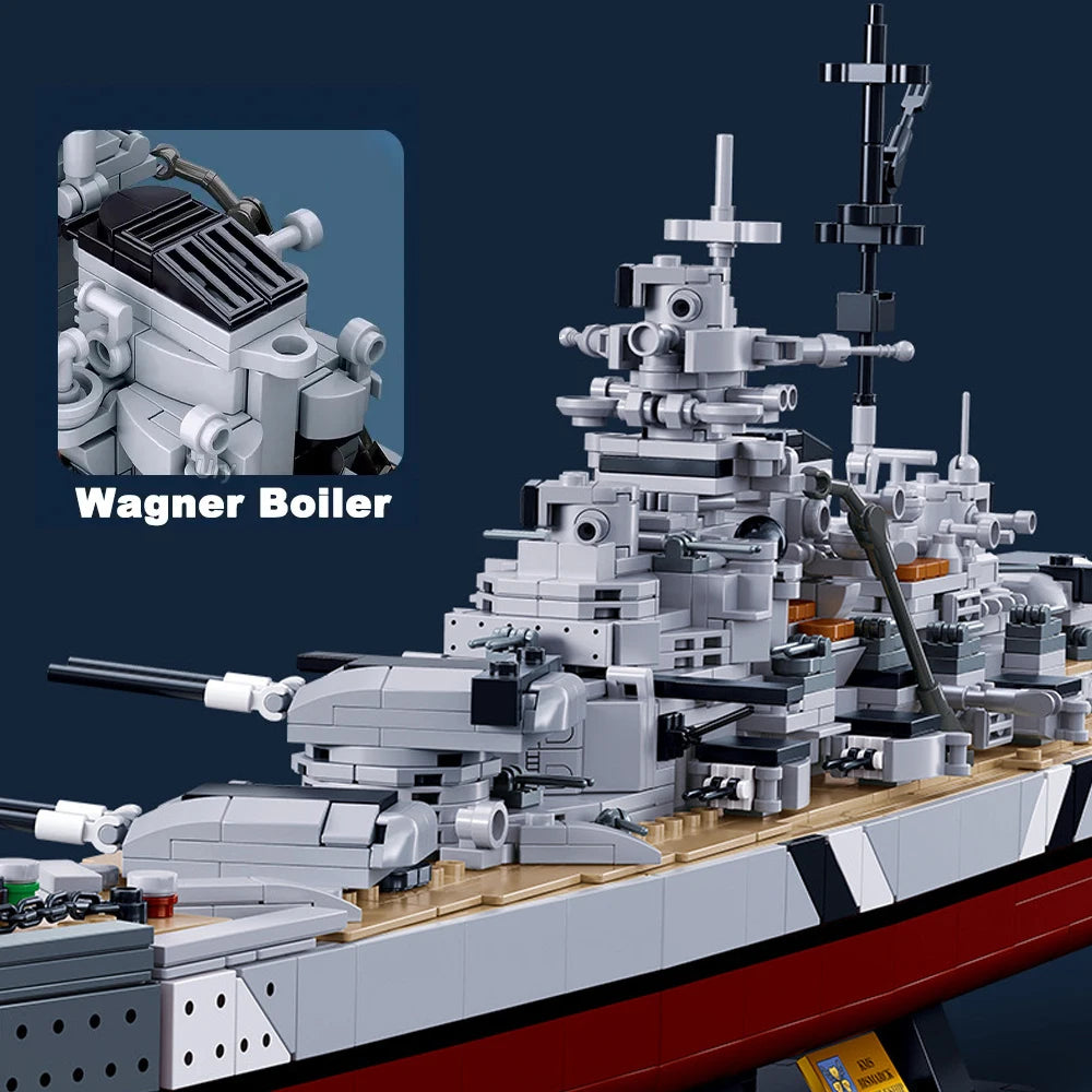 2 IN 1 KMS Bismarck Battleship Building Blocks WW2 Military Navy Warships Model Bricks Toy For Kids Birthday Gift MOC 1849PCS